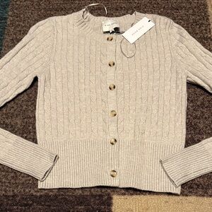 Pink Rose Light Gray  Cable Knit Cardigan Small